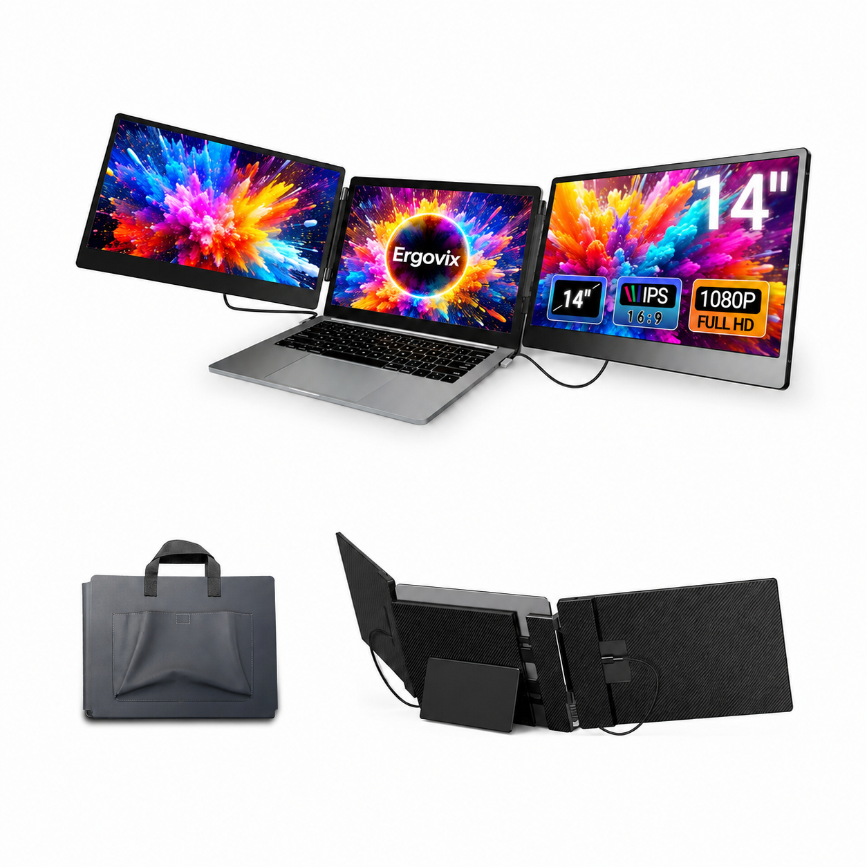 Ergovix Triovix 14" | Monitor Doble Portátil Full HD para Notebook